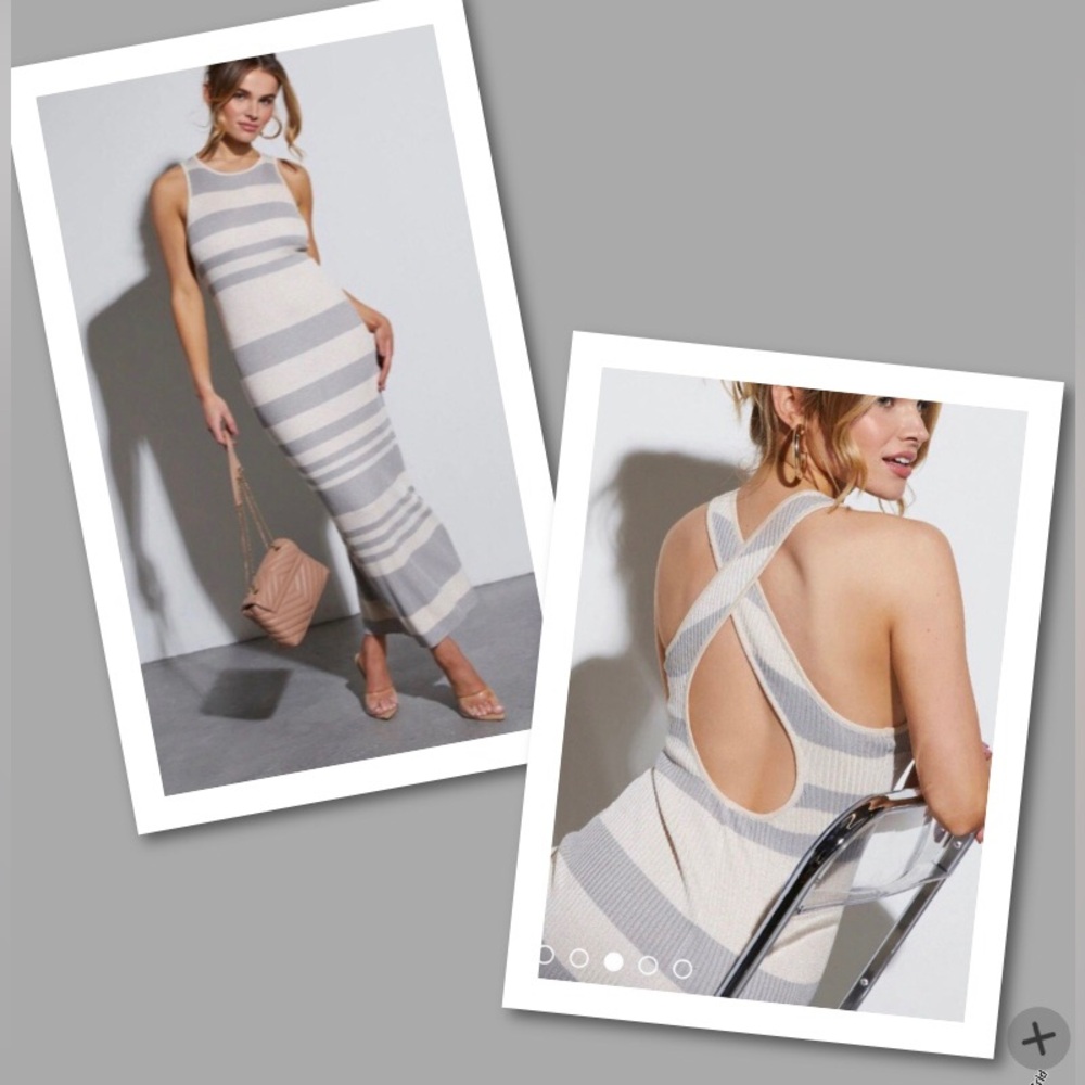 VICI Viera striped knit maxi dress w/ open back crossing strap NEW RE $72 🎉SALE